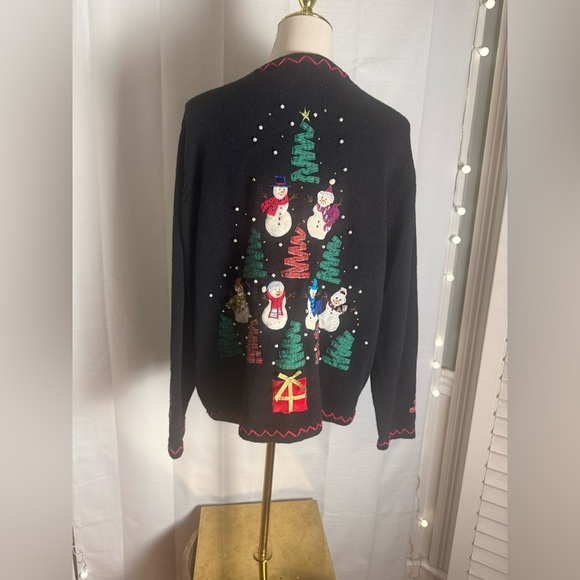 Vintage Festive Black Cardigan with Snowman Design 2X - Picture 9 of 9